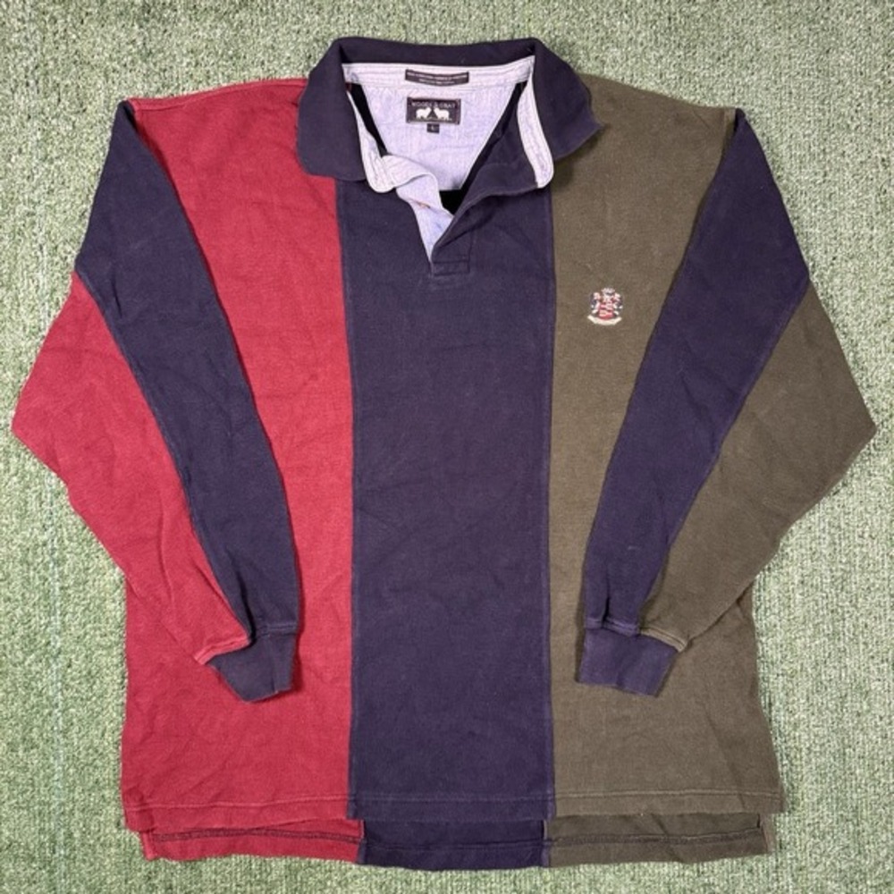 Woods & Gray Rugby Shirt Mens Large Multi Colorblock Excellent Long Sleeve Crest